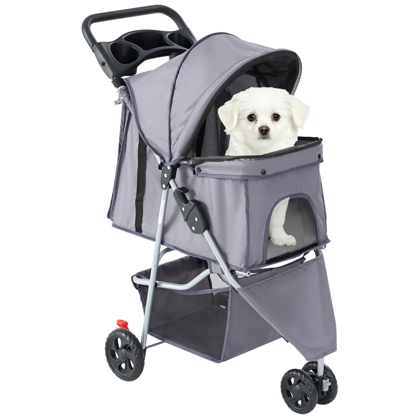 Three Wheel Foldable Pet Stroller With Mesh Windows For Small Dogs And Cats