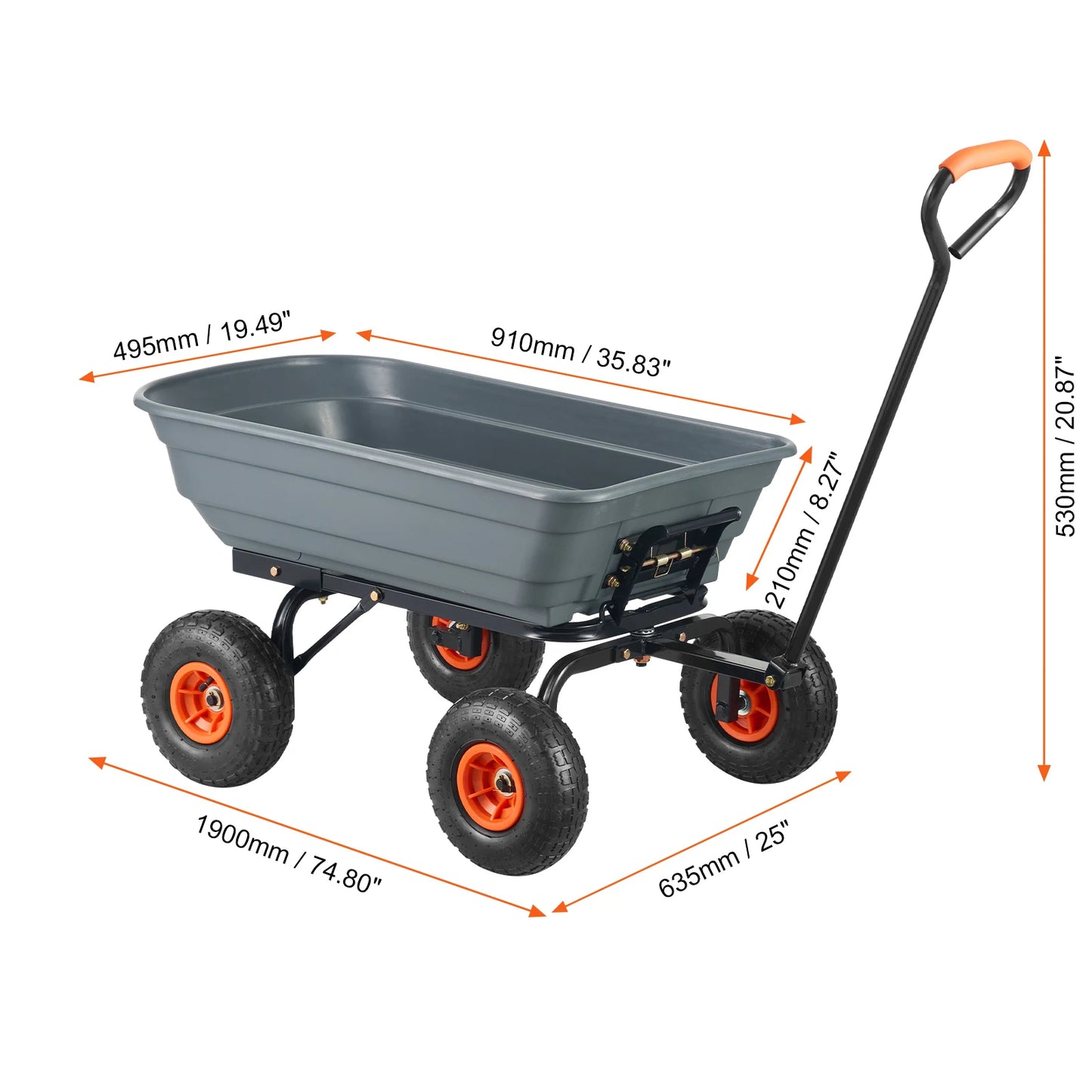 SucceBuy Dump Cart Heavy Duty Garden Wagon With 2-in-1 Handle