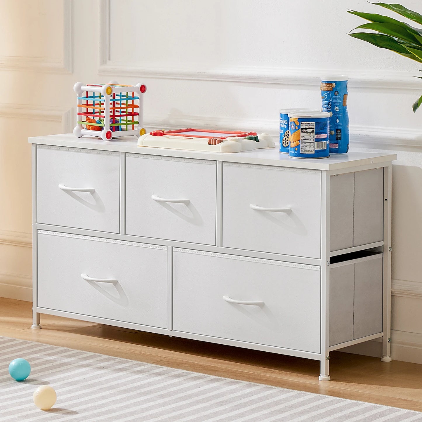 JHK Living Room Display Cabinet With Fabric Drawers