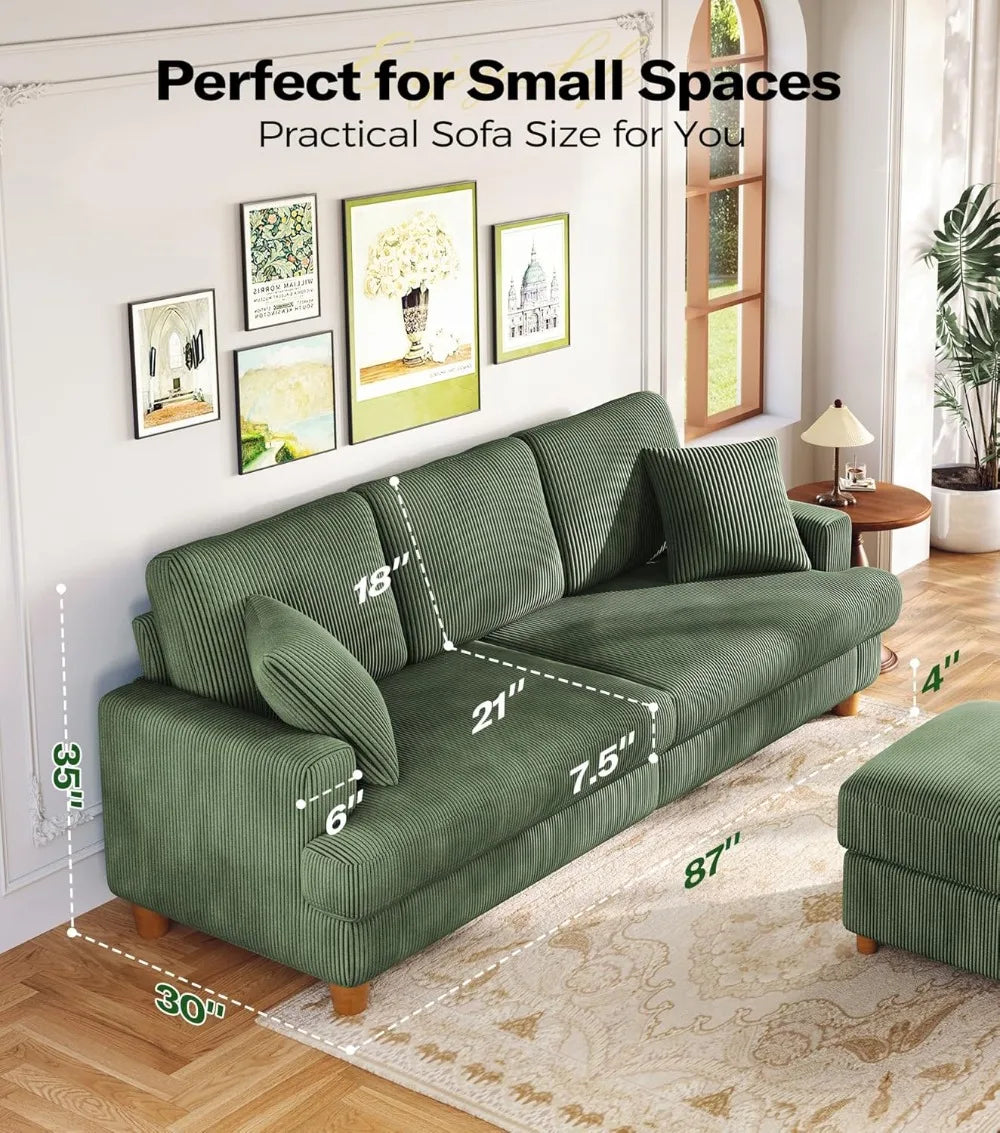 Corduroy Sofa No Tool Assembly For Living Room Comfort