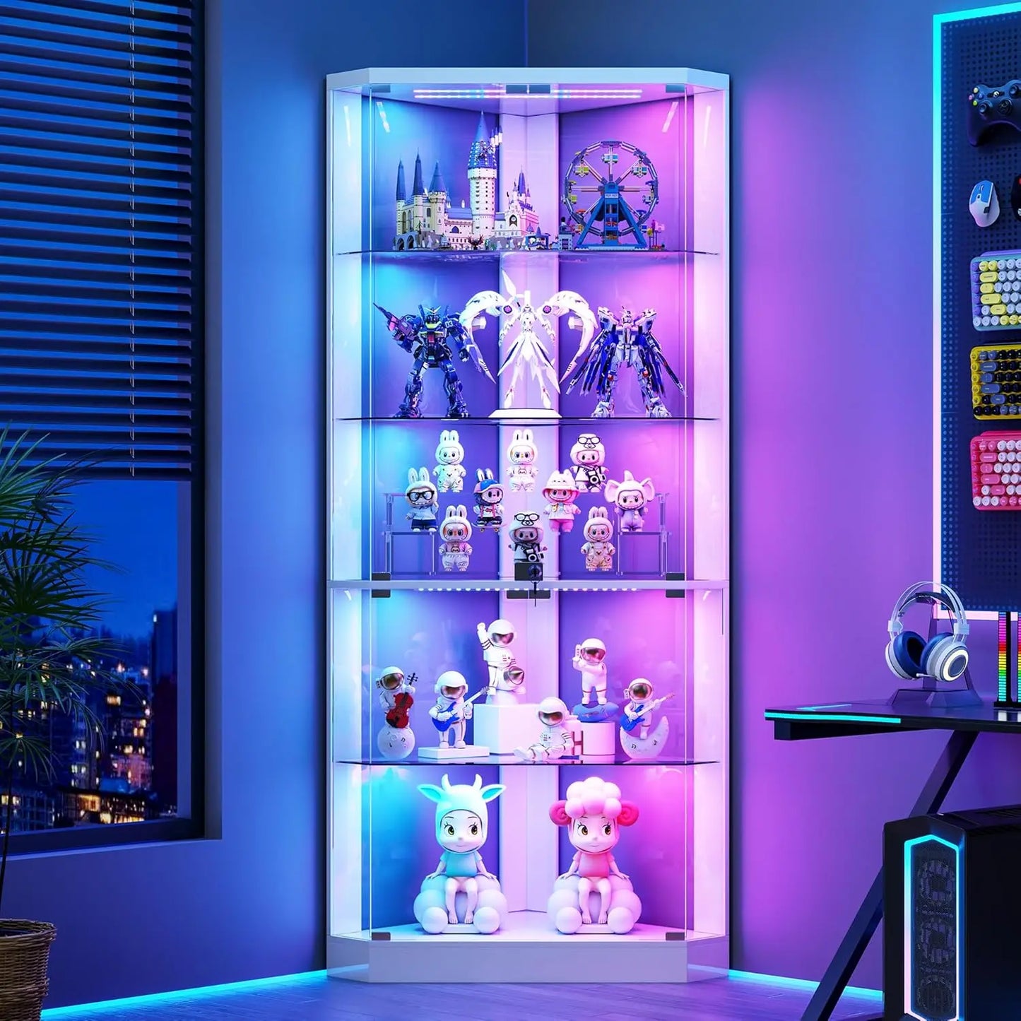 ZHILU Corner Display Cabinet With RGB Lights And Lock