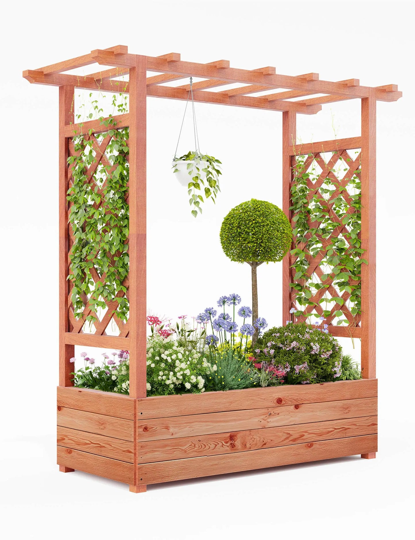 HiMISS Wooden Raised Garden Bed With Trellis Canopy Freestanding Planter For Gardeners Climbing Plants And Vines