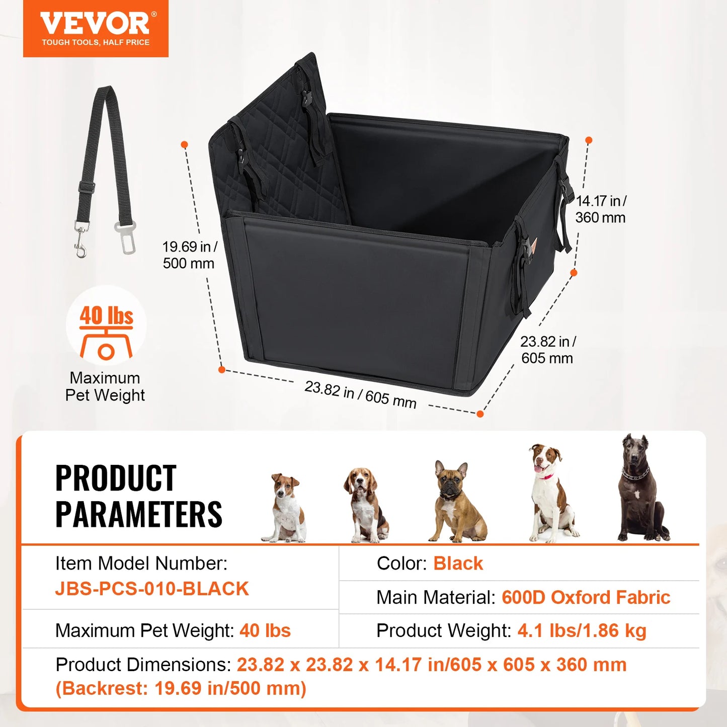 SucceBuy Dog Car Seat Waterproof Booster With Clip On Leash