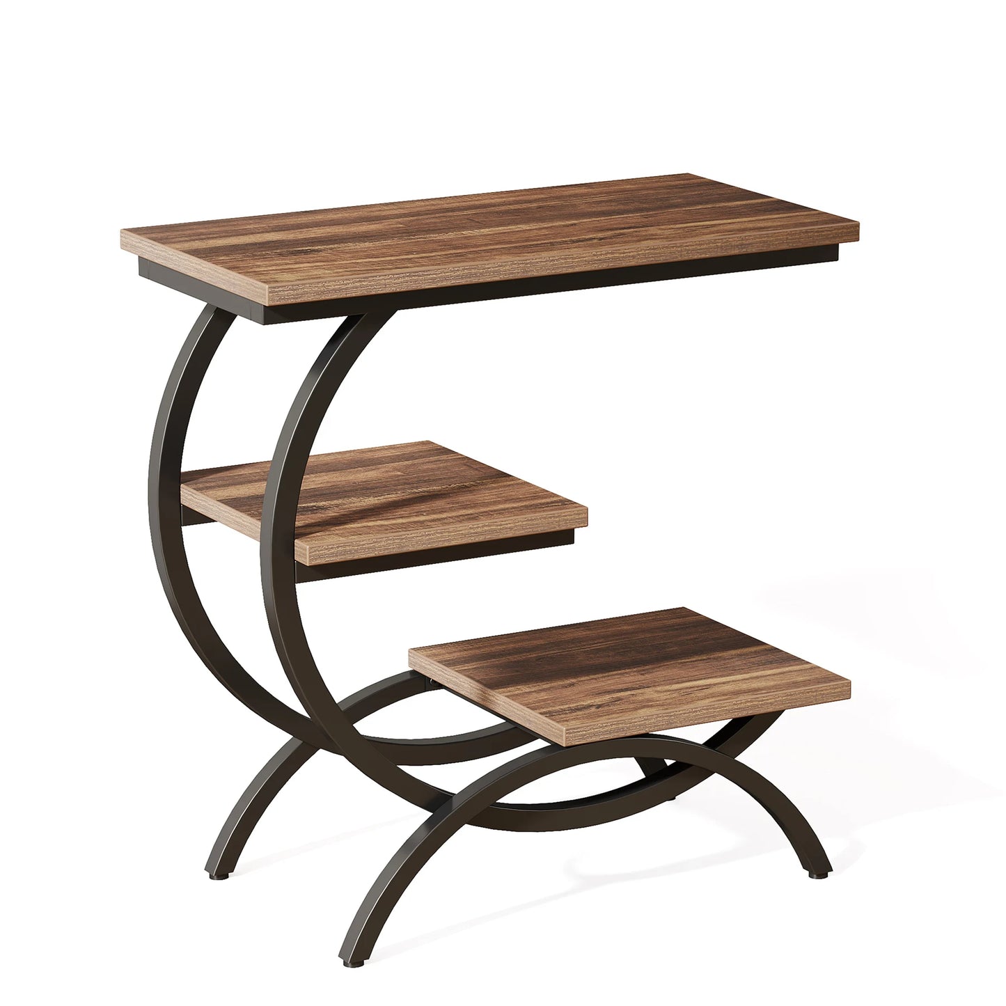 Tribesigns C Shaped End Table With Storage Shelves Industrial Style
