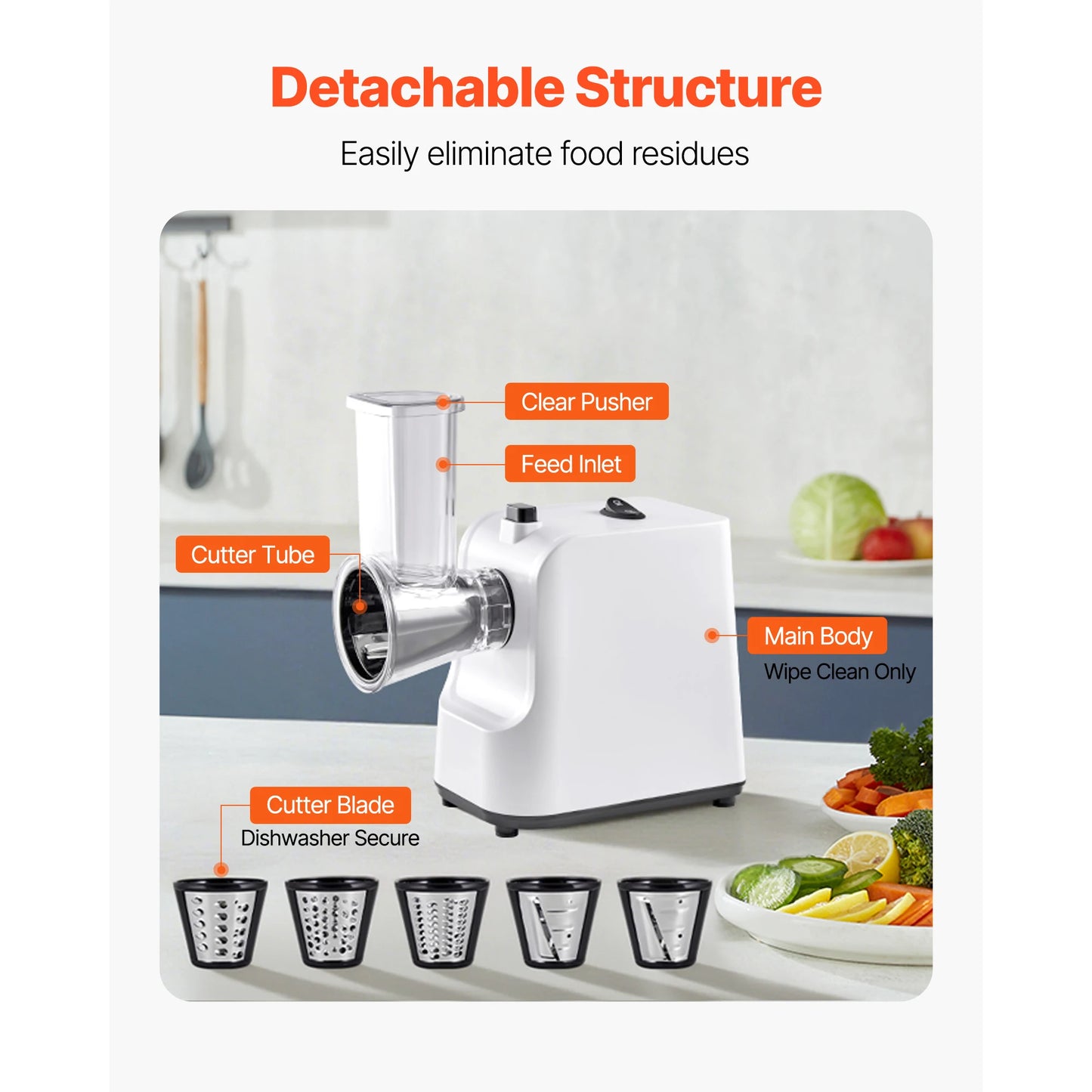 SucceBuy 200W Electric Cheese Grater Salad Shooter With 5 Attachments For Home Cooks Effortless Food Prep