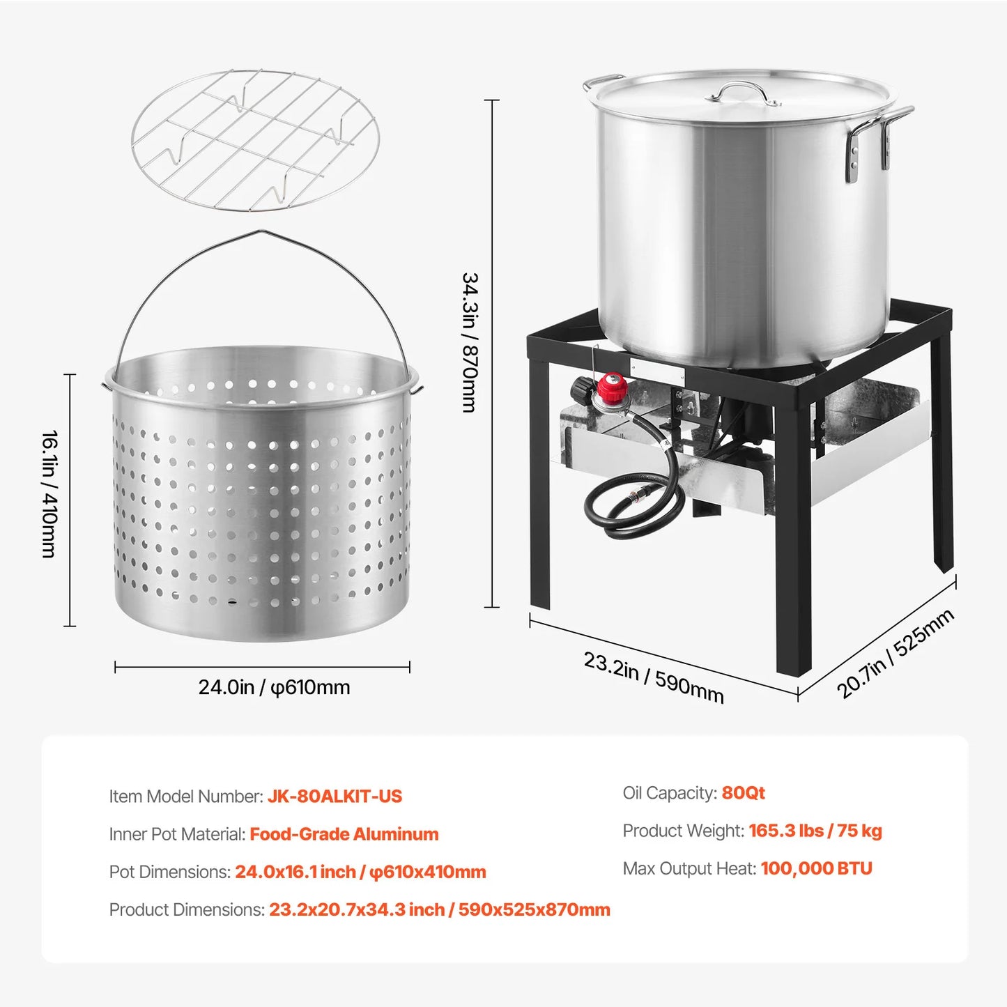 SucceBuy 60 80 100 Qt Premium Seafood Boiling Kit With Strainer And Steamer Rack For Home Cooks