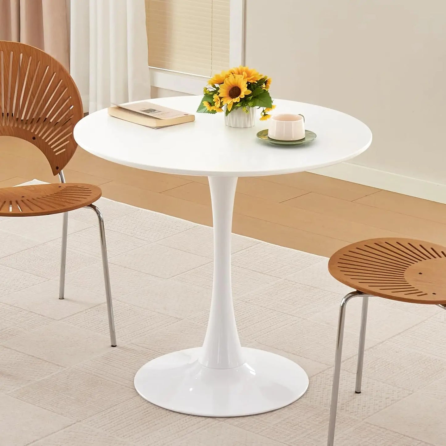 Round Tulip Dining Table With Metal Pedestal Mid Century Modern
