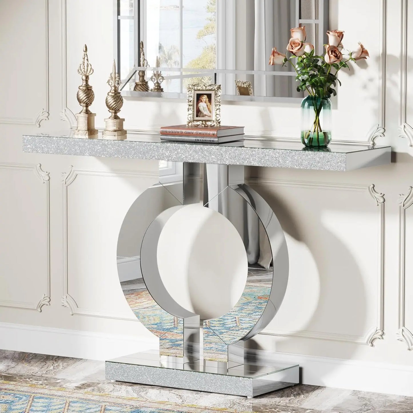 Little Tree Mirrored Console Table With O-Shaped Base
