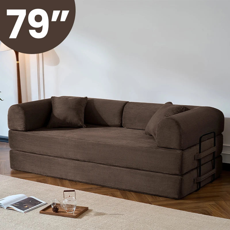 NONECN Folding Convertible Sofa Bed Corduroy Upholstered Couch