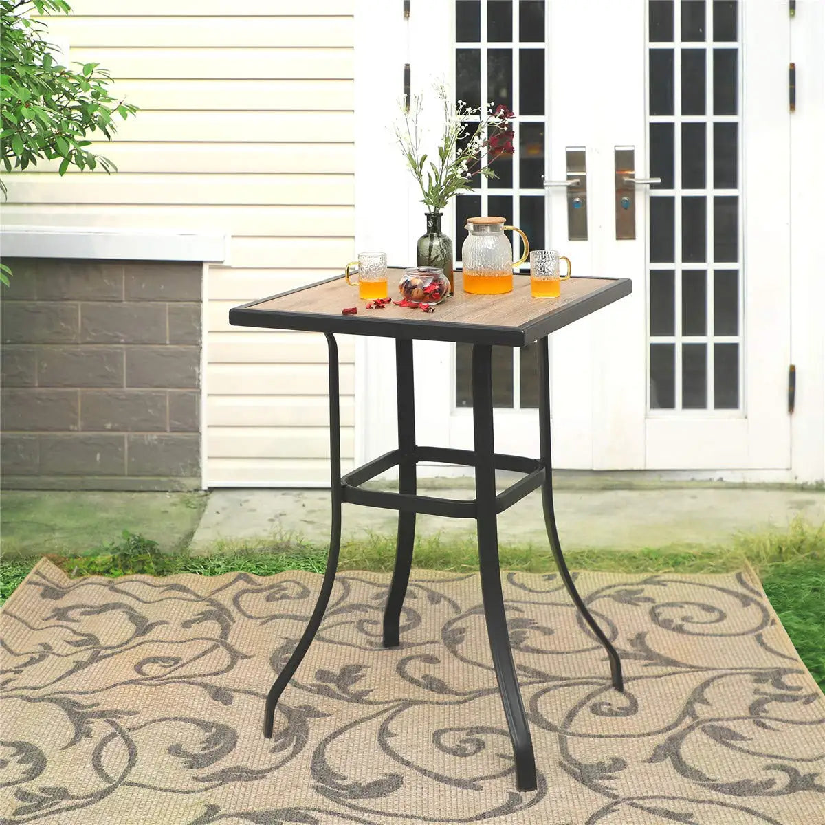Patio Bar Table Outdoor Bar Height Table With Wooden Top
