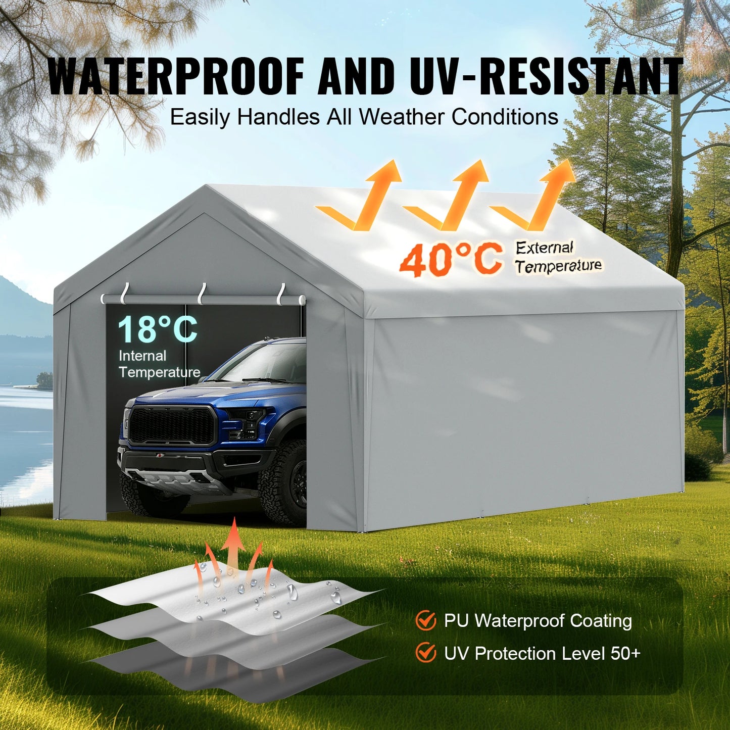 SucceBuy Carport Replacement Canopy Cover For Garage Shelter