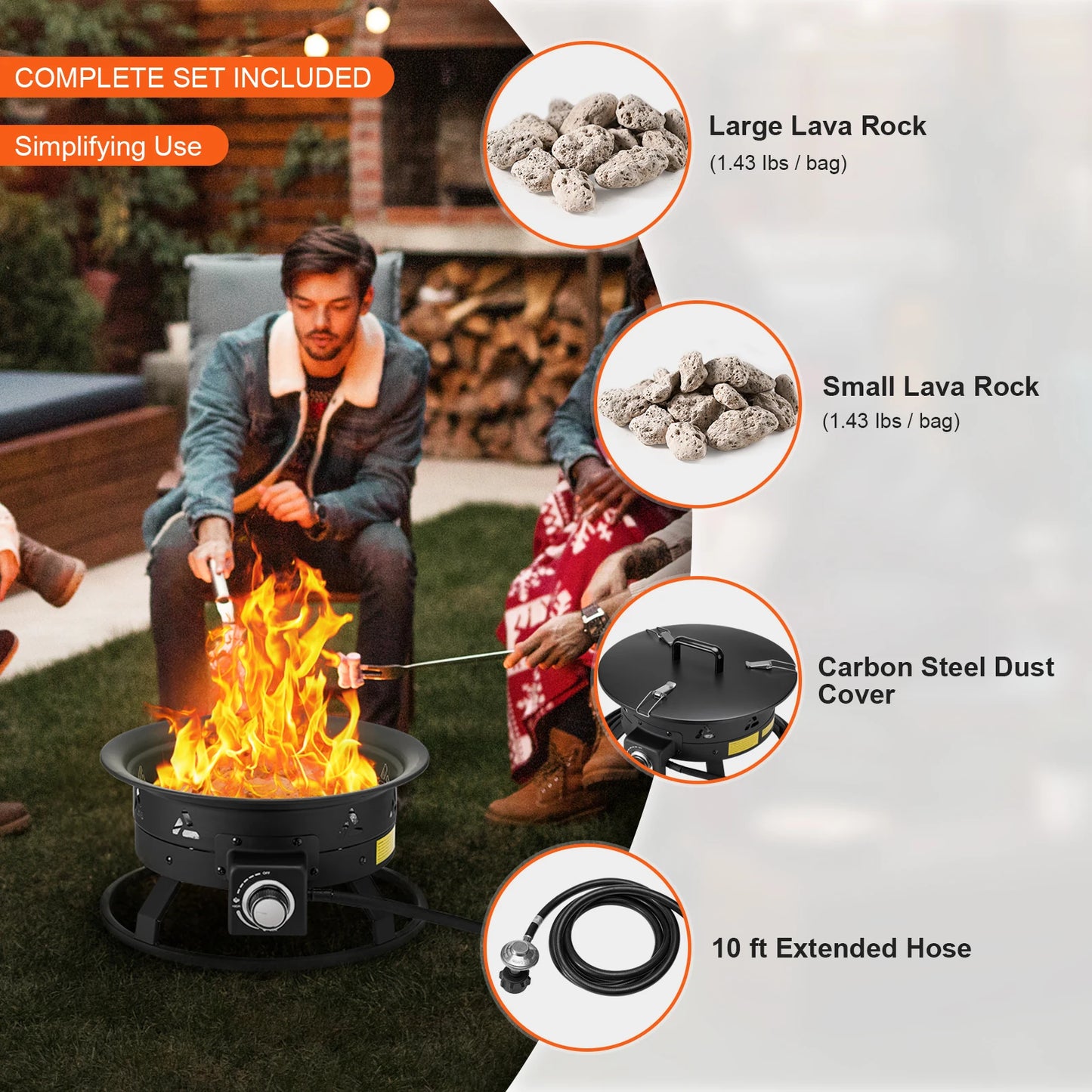 SucceBuy Propane Fire Pit 58,000 BTU Cover Lava Rocks