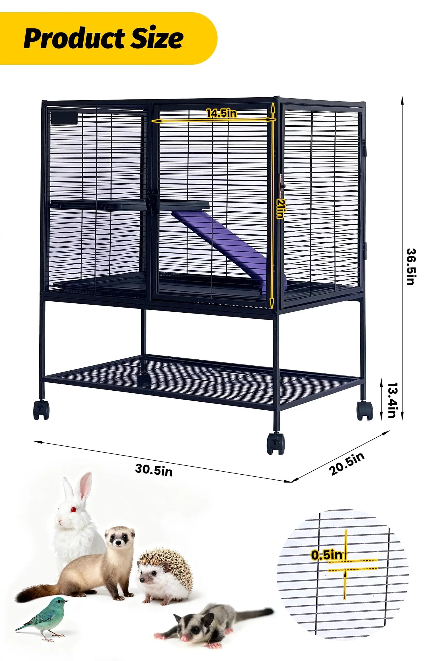 HiMISSCN Heavy Duty Small Animal Cage For Ferrets Chinchillas And Rabbits With Lockable Wheels And Removable Platforms