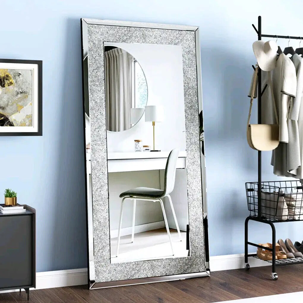 LUVODI Frameless Vanity Mirror With Sparkling Crystal Rhinestones Large Wall Mounted For Home And Hotel Decor