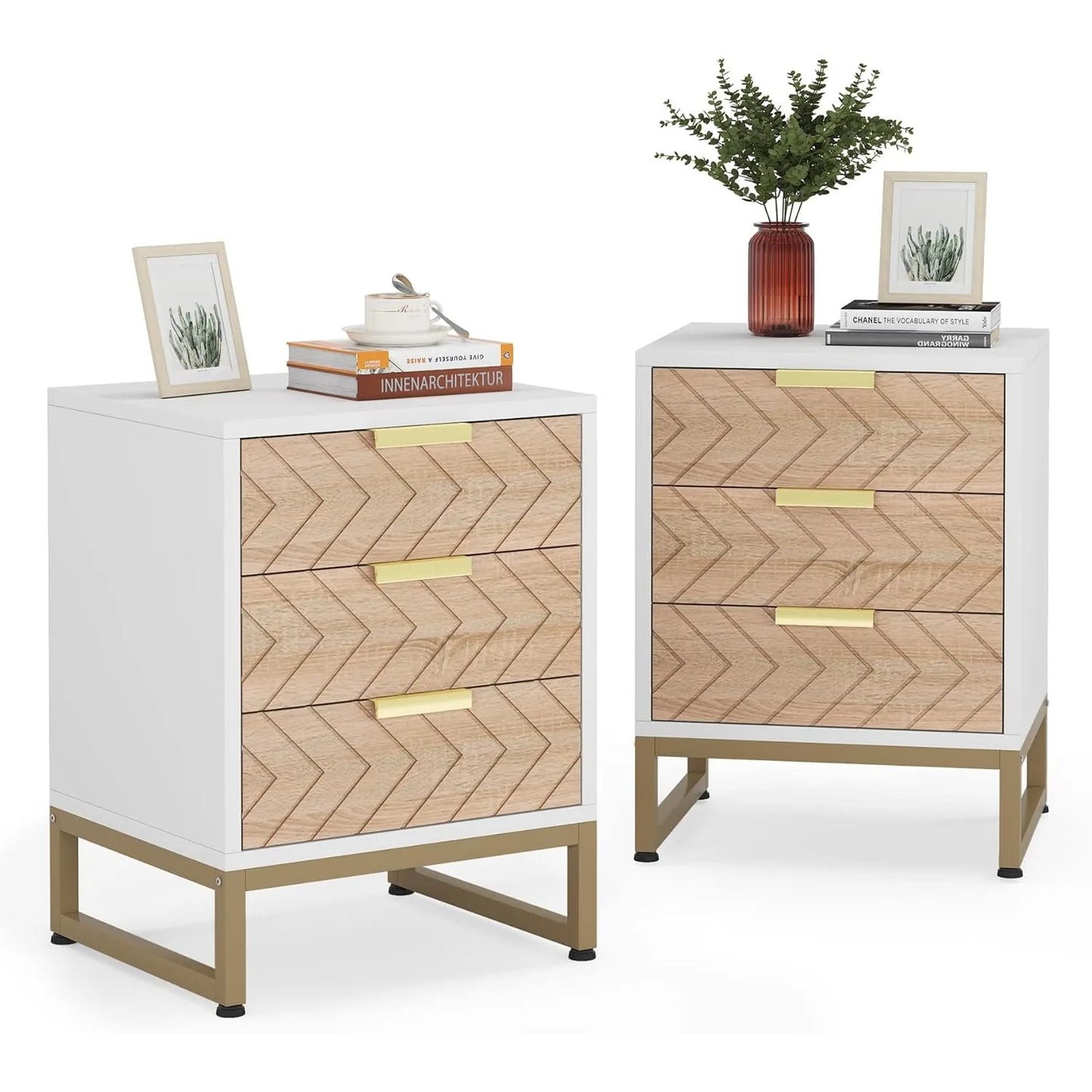 Little Tree Modern Nightstand With Chevron Design Bedside Table