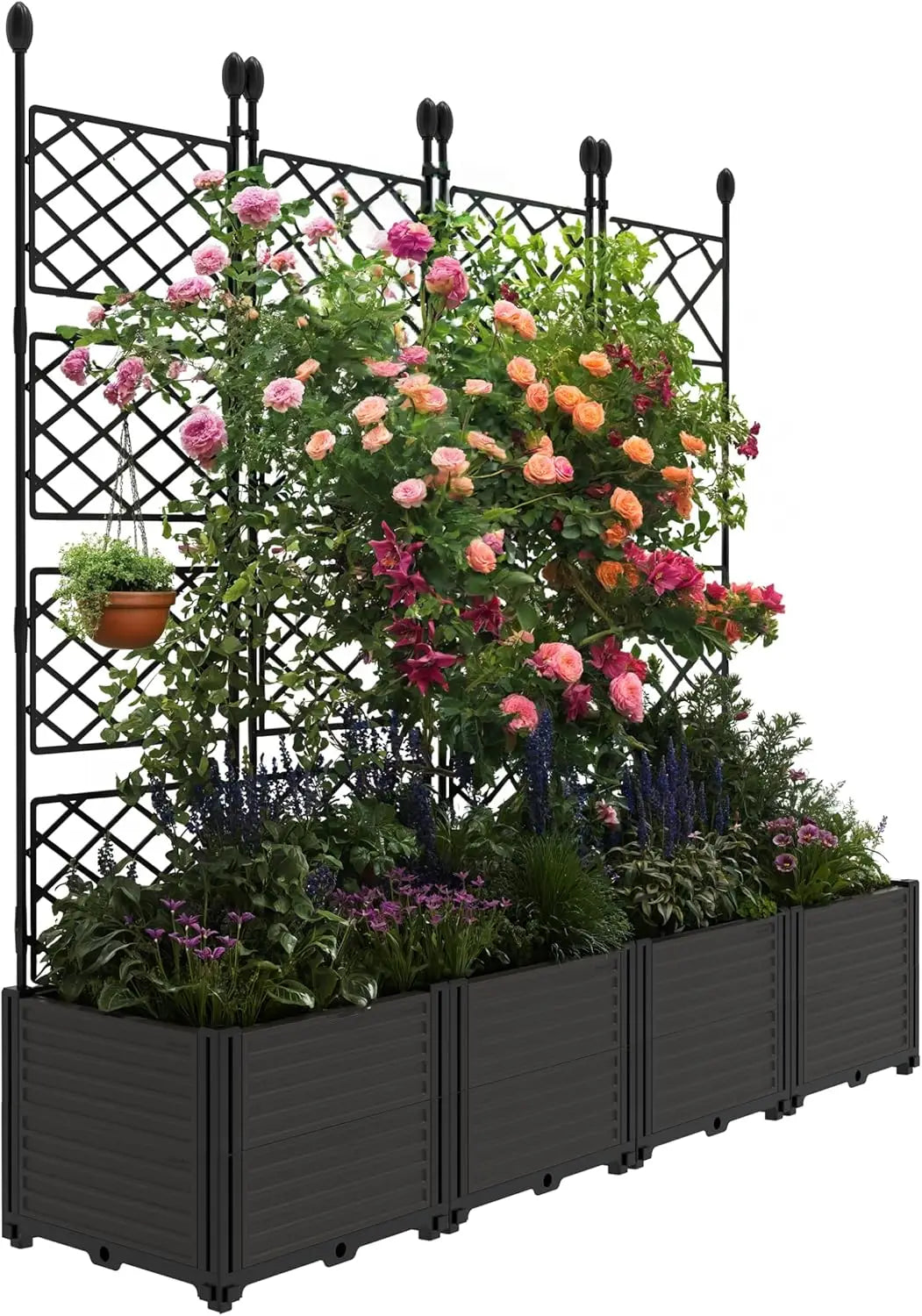 TWISTER.CK Plastic Planter Box With Trellis 5.25ft Tall Raised Garden Bed Self Watering Drainage For Outdoor Balconies