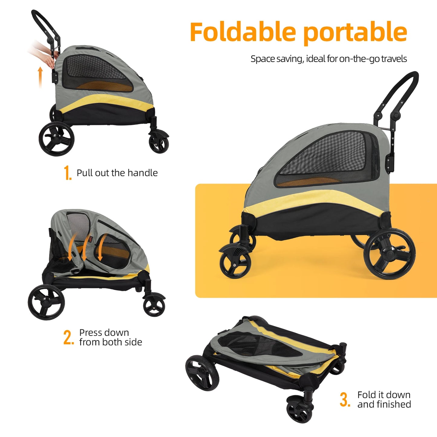 Dog Stroller Ultra Large Four Wheel Pet Jogger Wagon Foldable Cart Load 55kg