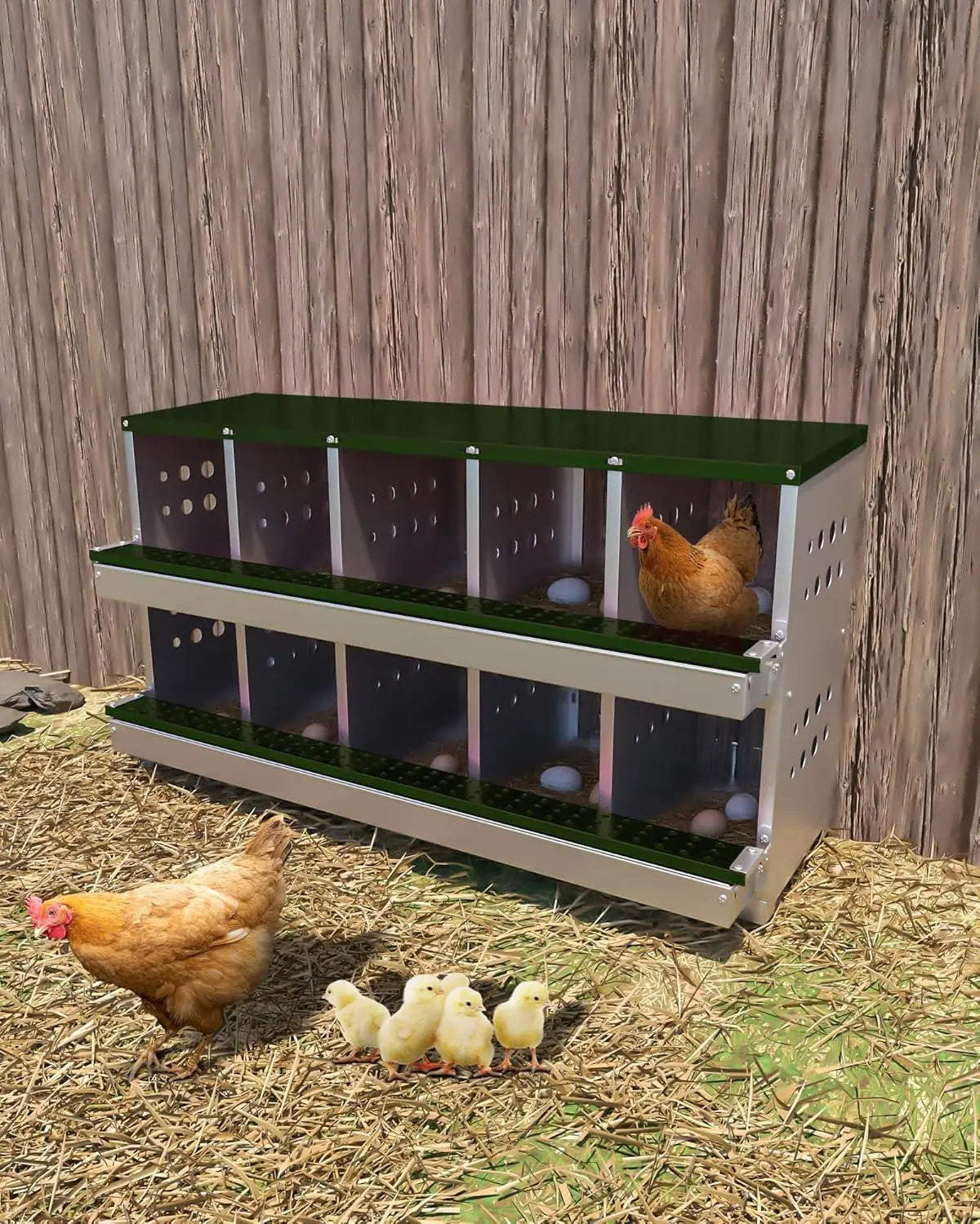 TWISTER.CK Metal Chicken Coop Nesting Box With Multi Compartment Rustproof Ventilated Roll Out Egg Collection For Hens