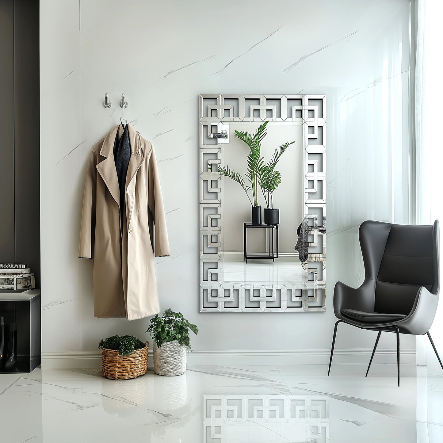 Rectangle Silver Venetian Art Mirror With Beveled Glass Edge