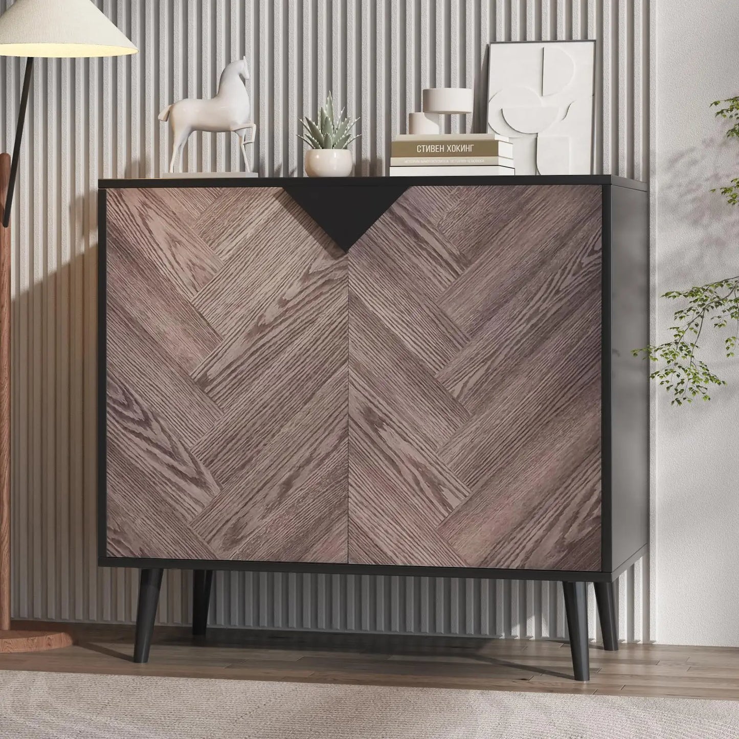 HiMISS Storage Cabinet With Shelf And Doors, Modern Freestanding Console