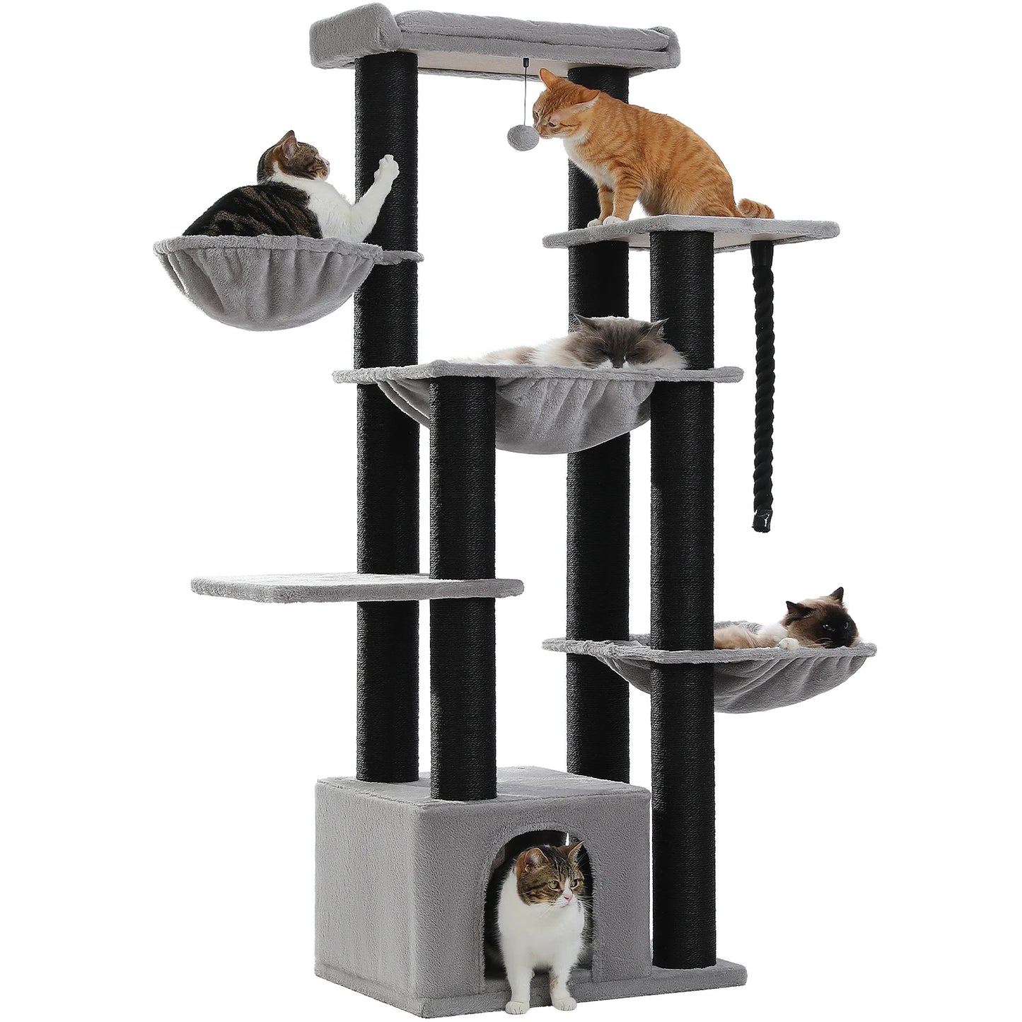 PAWZ Road Premium Large Cat Tree For Big Cats 170cm Tall Multi Level Cat House With Hammock And 11 Sisal Posts