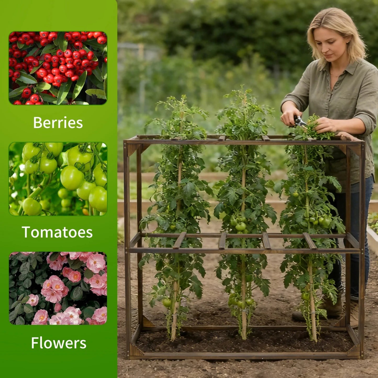 Wooden Garden Tomato Cranberry Support Trellis With 5 Slots Cage