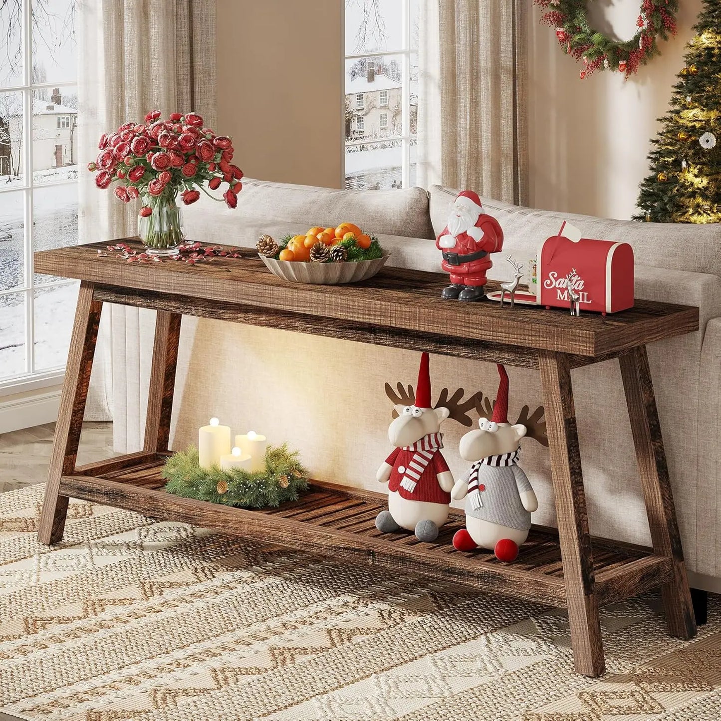 LITTLE TREE Farmhouse 2-Tier Console Table For Entryway