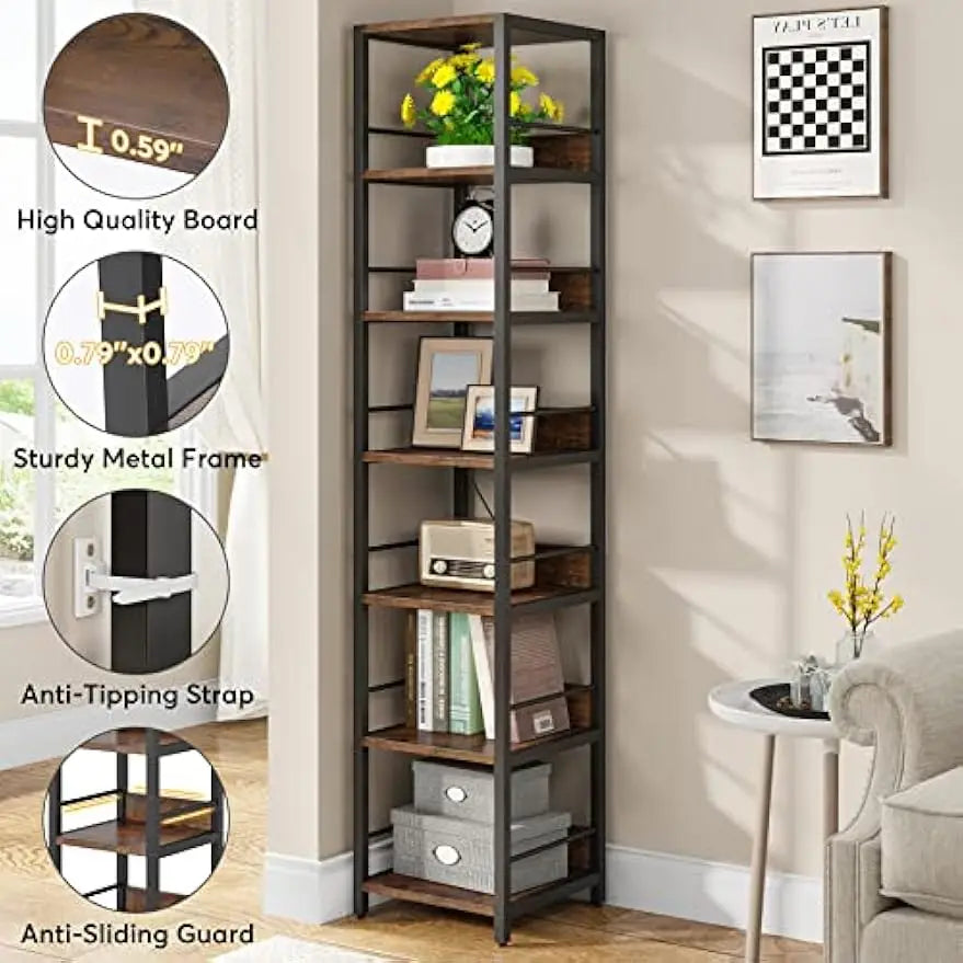 LITTLE TREE 6-Tier Narrow Corner Shelf Bookcase For Small Spaces