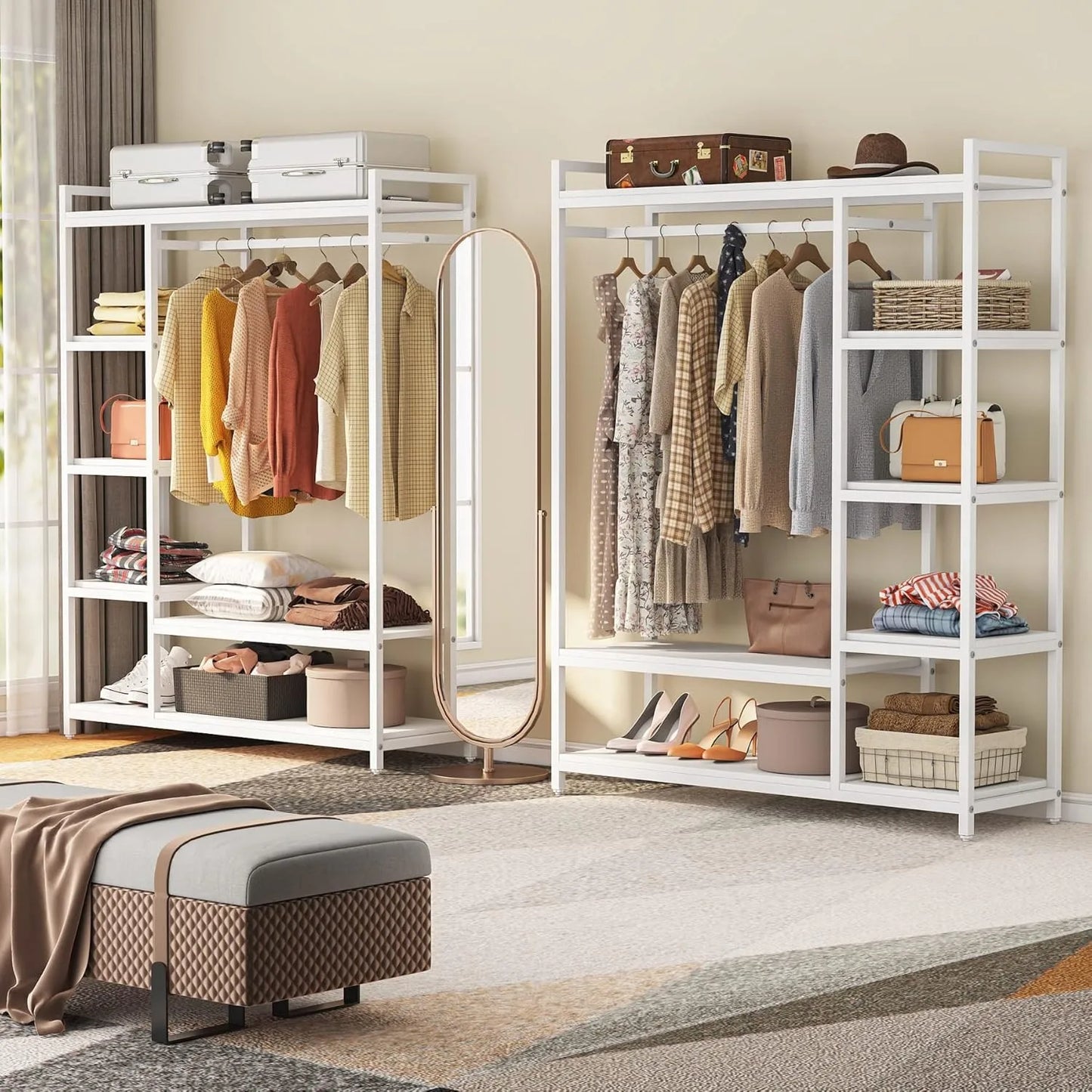LITTLE TREE Free Standing Wood Clothes Rack For Bedroom