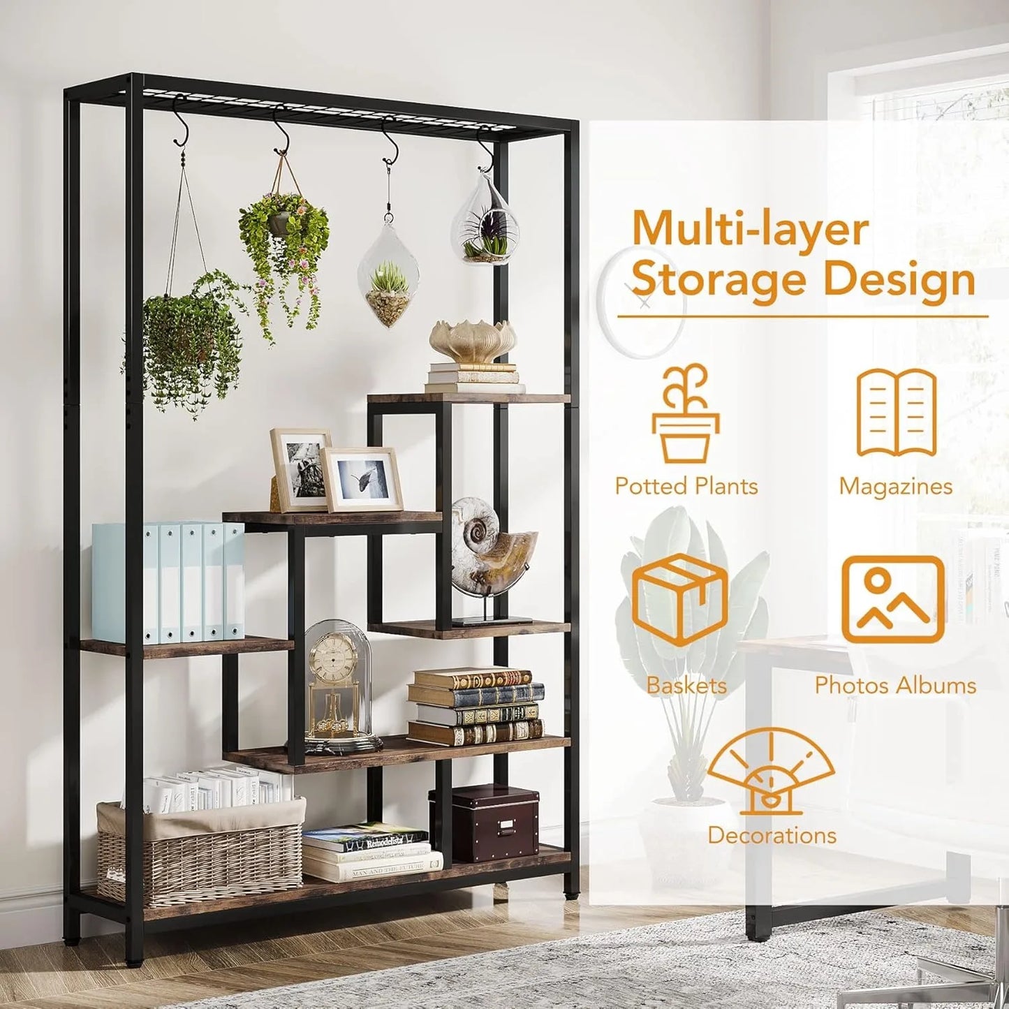 LITTLE TREE 5-Tier Tall Indoor Plant Stand With Hanging Hooks