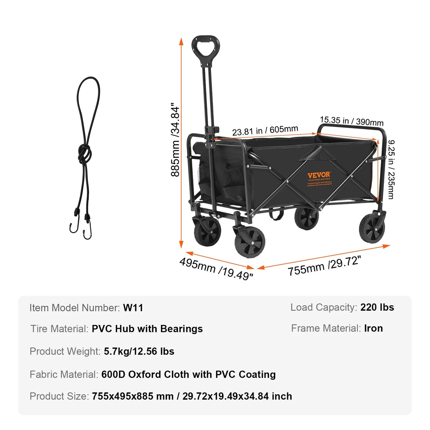 SucceBuy Collapsible Folding Wagon With All-Terrain Wheels And Drink Holder