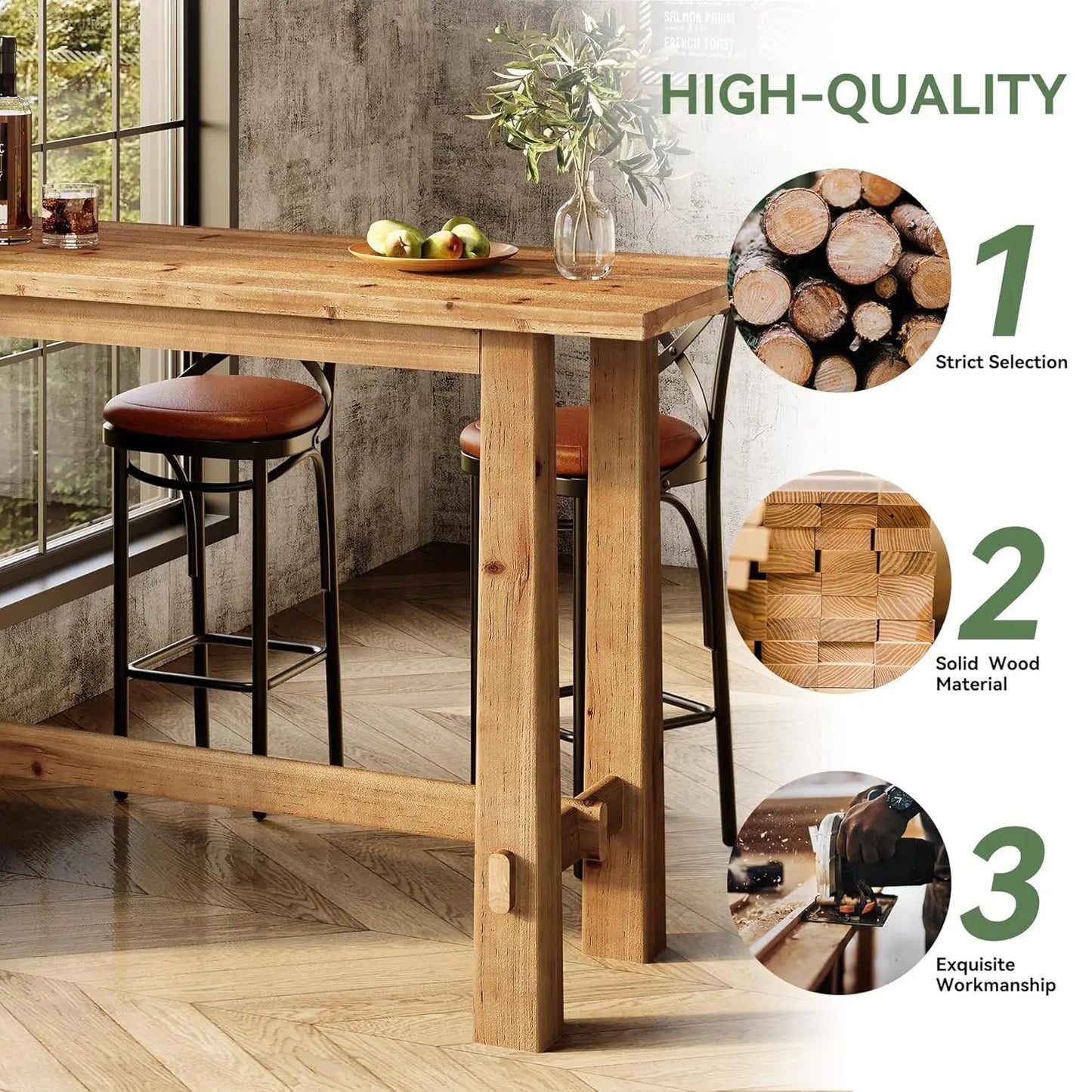 Solid Wood Bar Table for Kitchen and Home