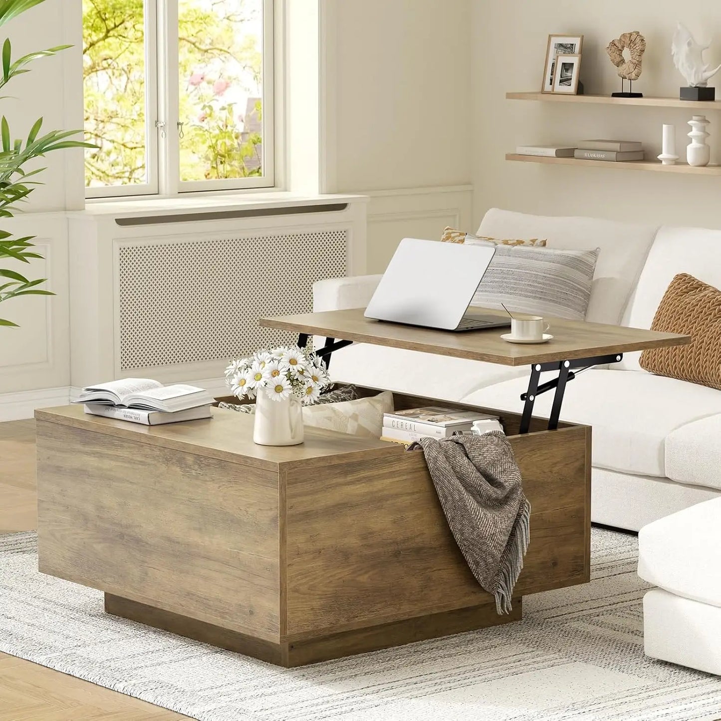 Lift Top Wood Coffee Table With Hidden Storage Solid Construction