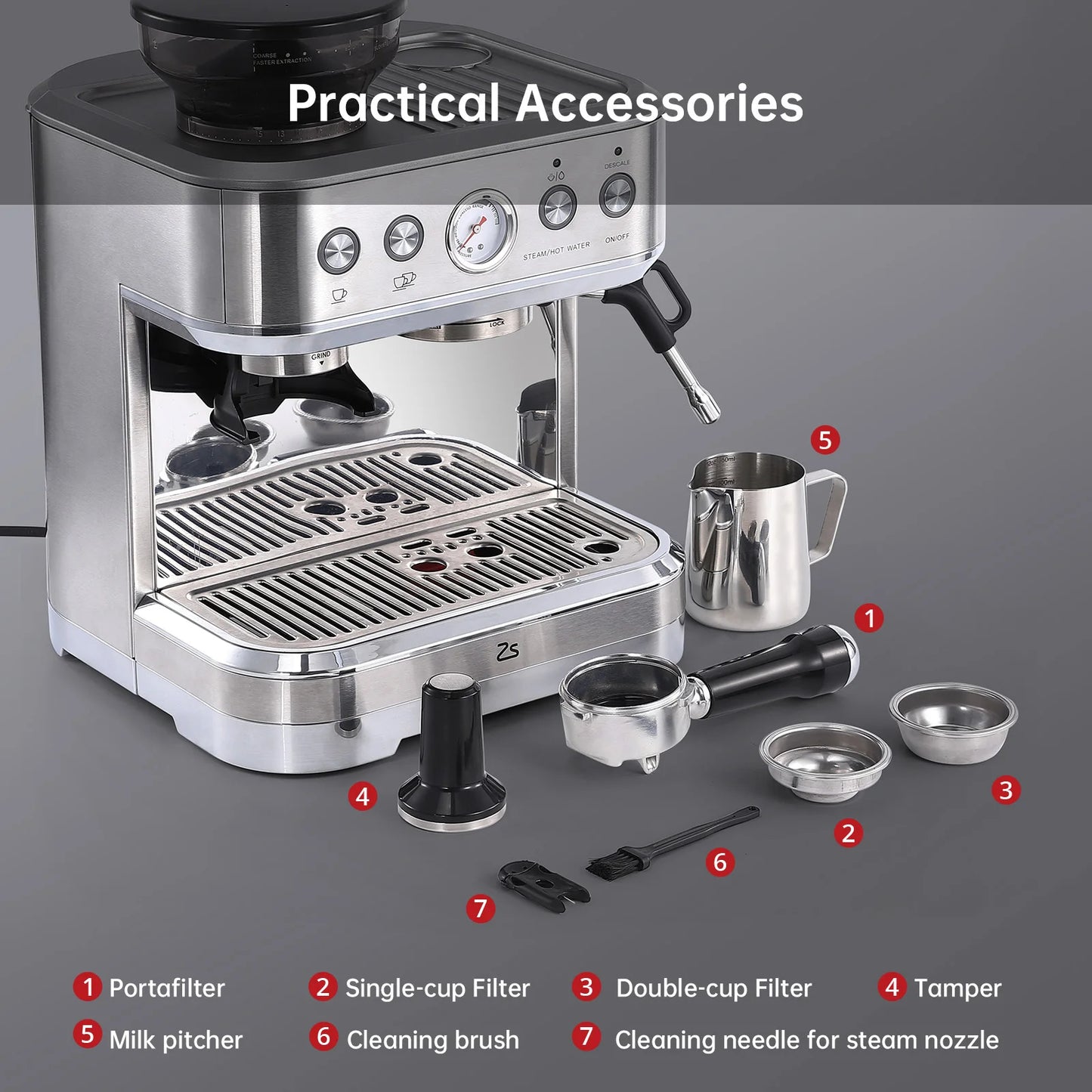acekool Espresso Machine With Grinder 15 Bar Stainless Steel Milk Frother For Home Baristas Latte Cappuccino Maker