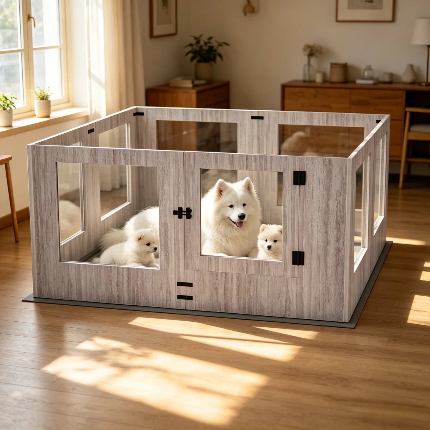 BINGOPAW 8 Panels Tempered Glass Dog Playpen For Indoor Pets