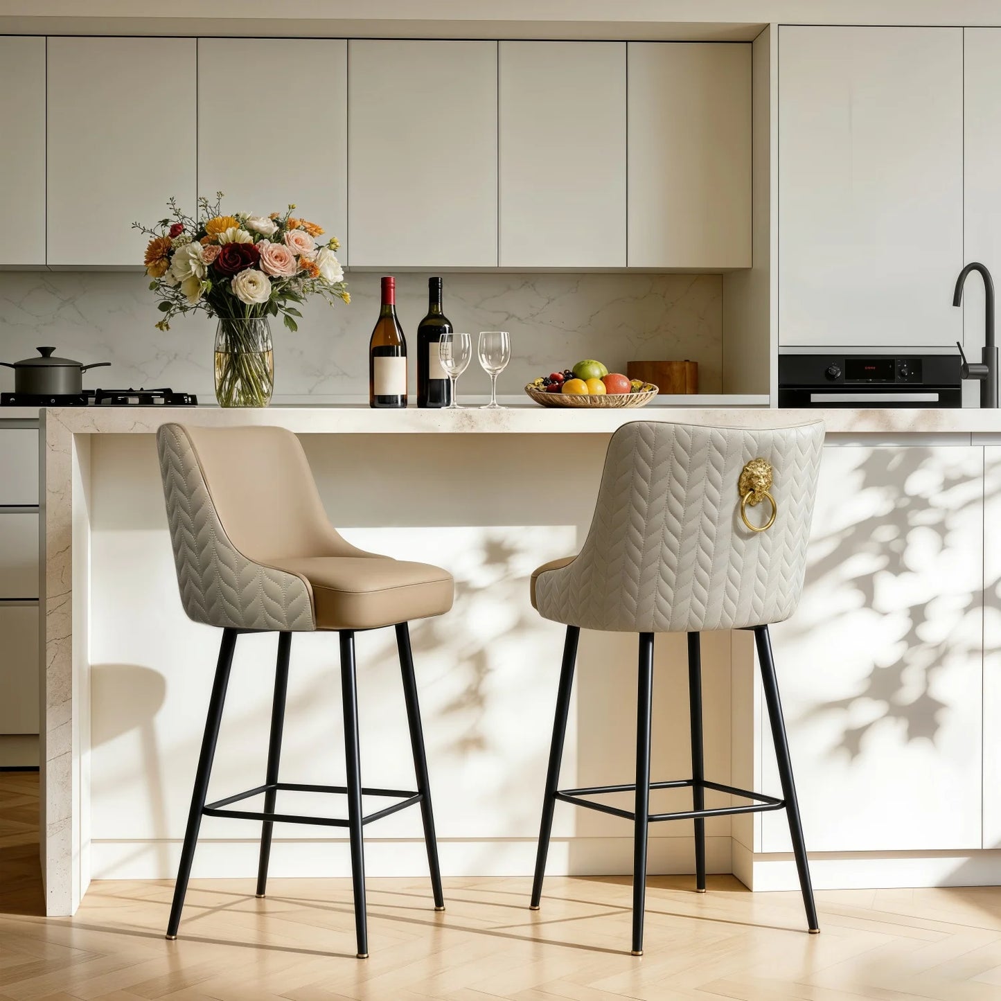 360 Degree Swivel Bar Stool High Back Footrest Microfiber Leather