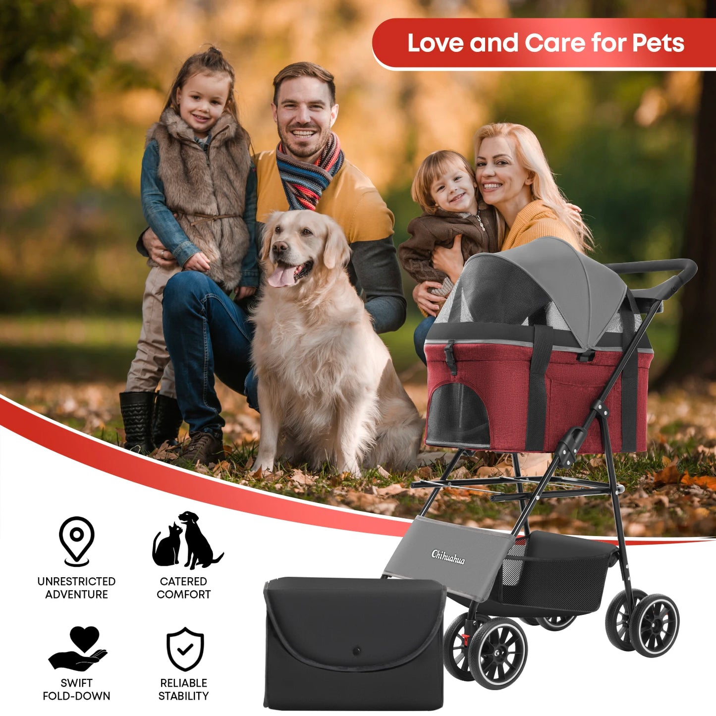 CHIHUAHUA Lightweight Foldable Pet Stroller For Small Dogs