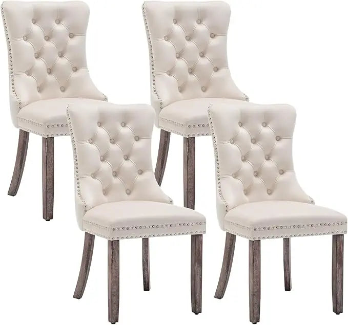 Velvet Dining Chairs Set of 6 With Nailhead Trim Tufted Wing Back