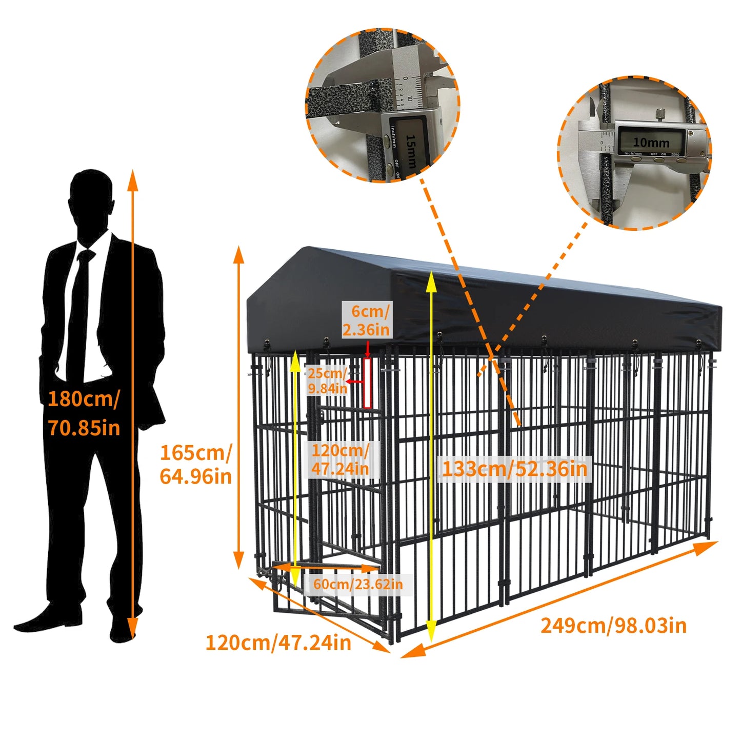 Outdoor Dog Kennel With Roof Heavy Duty Metal Crate