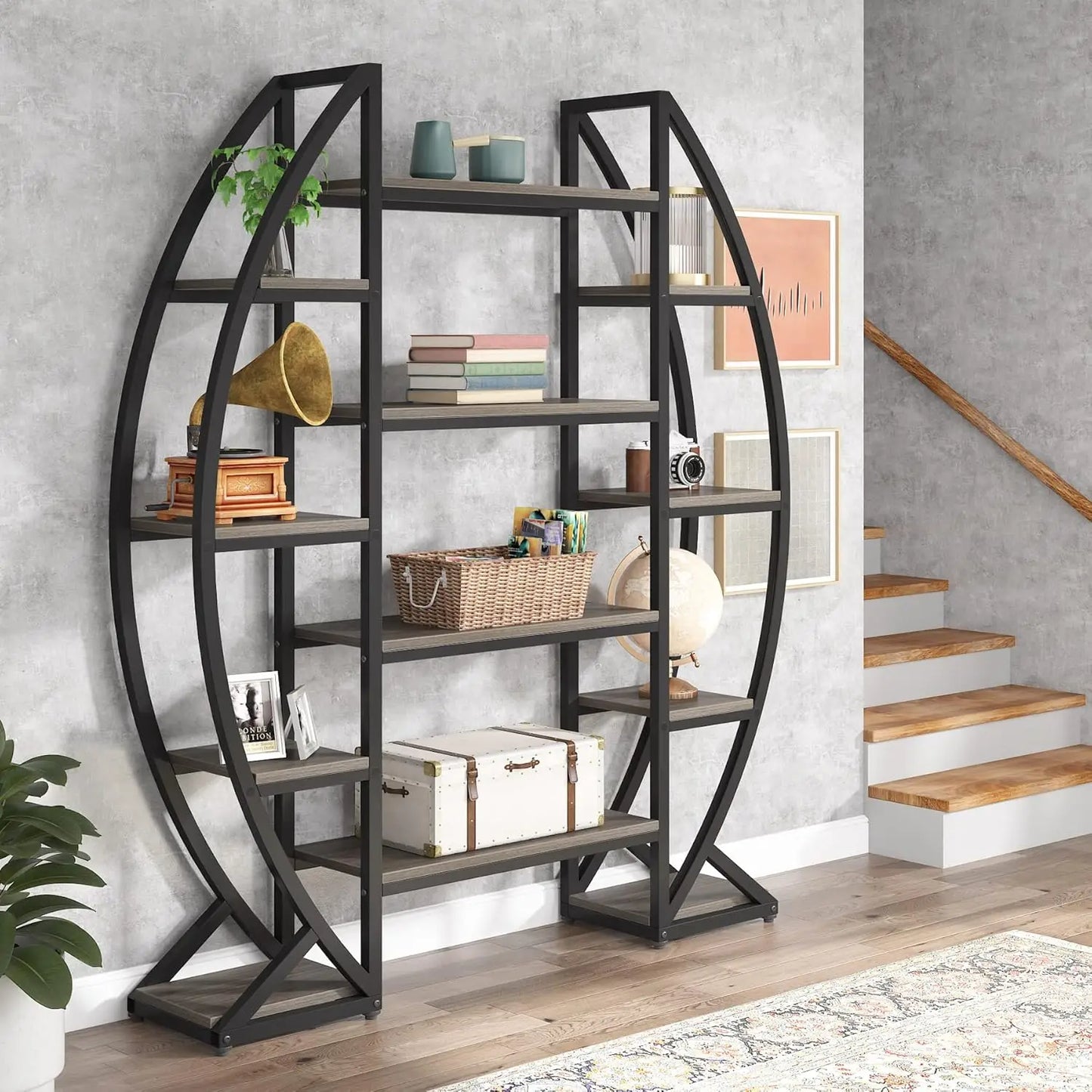 Little Tree Oval Bookshelf Etagere Display Shelves for Living Room