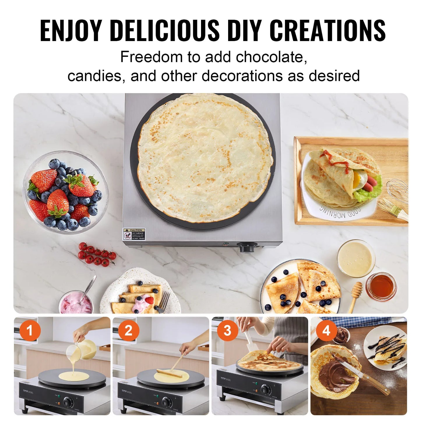 SucceBuy 16 Inch Electric Crepe Maker Commercial Nonstick Flat Plate Griddle For Restaurants