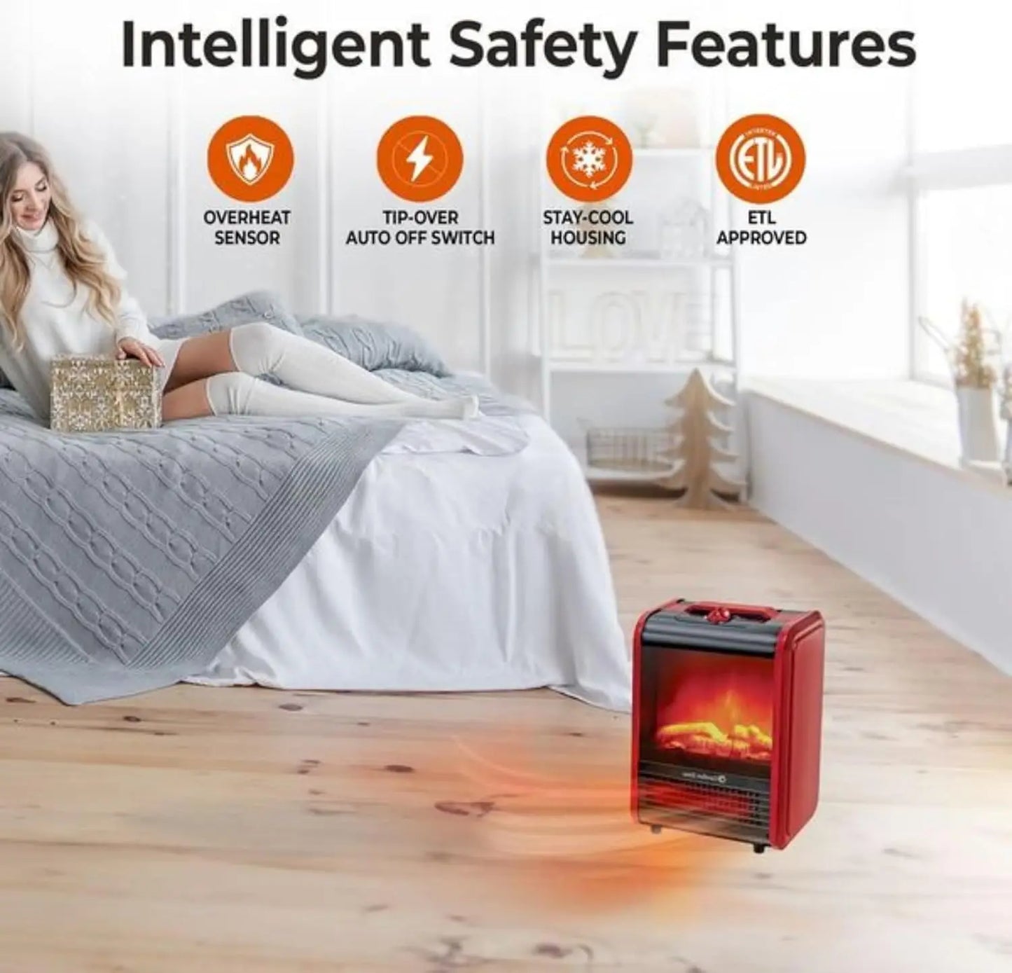 XMSJ Electric Mini Fireplace Heater Realistic 3D Flame