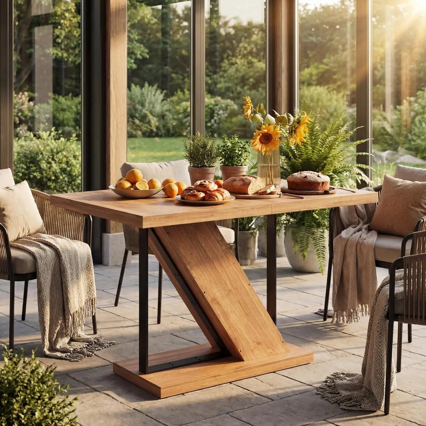 Farmhouse Dining Table With Z Shaped Pedestal Modern Wood