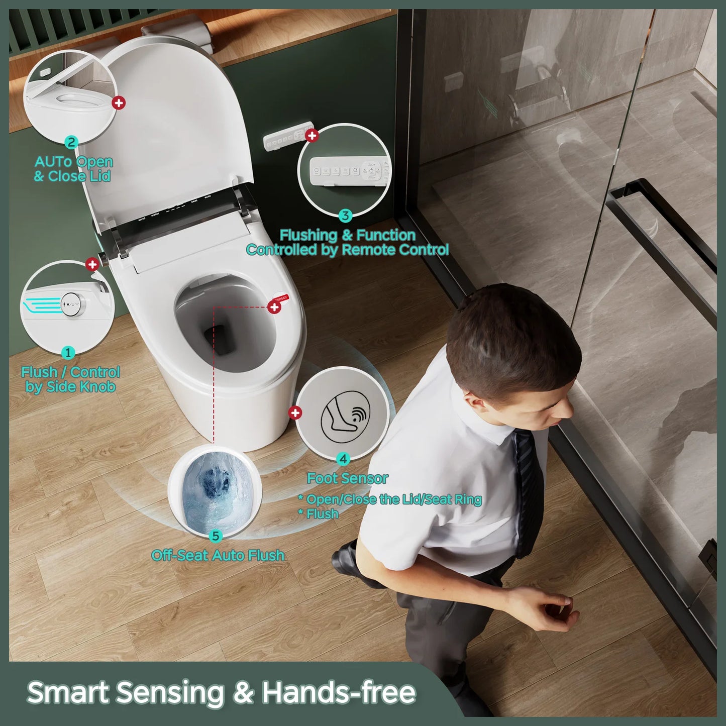 Elongated Smart Toilet Bidet With Voice Control Warm Water Dryer