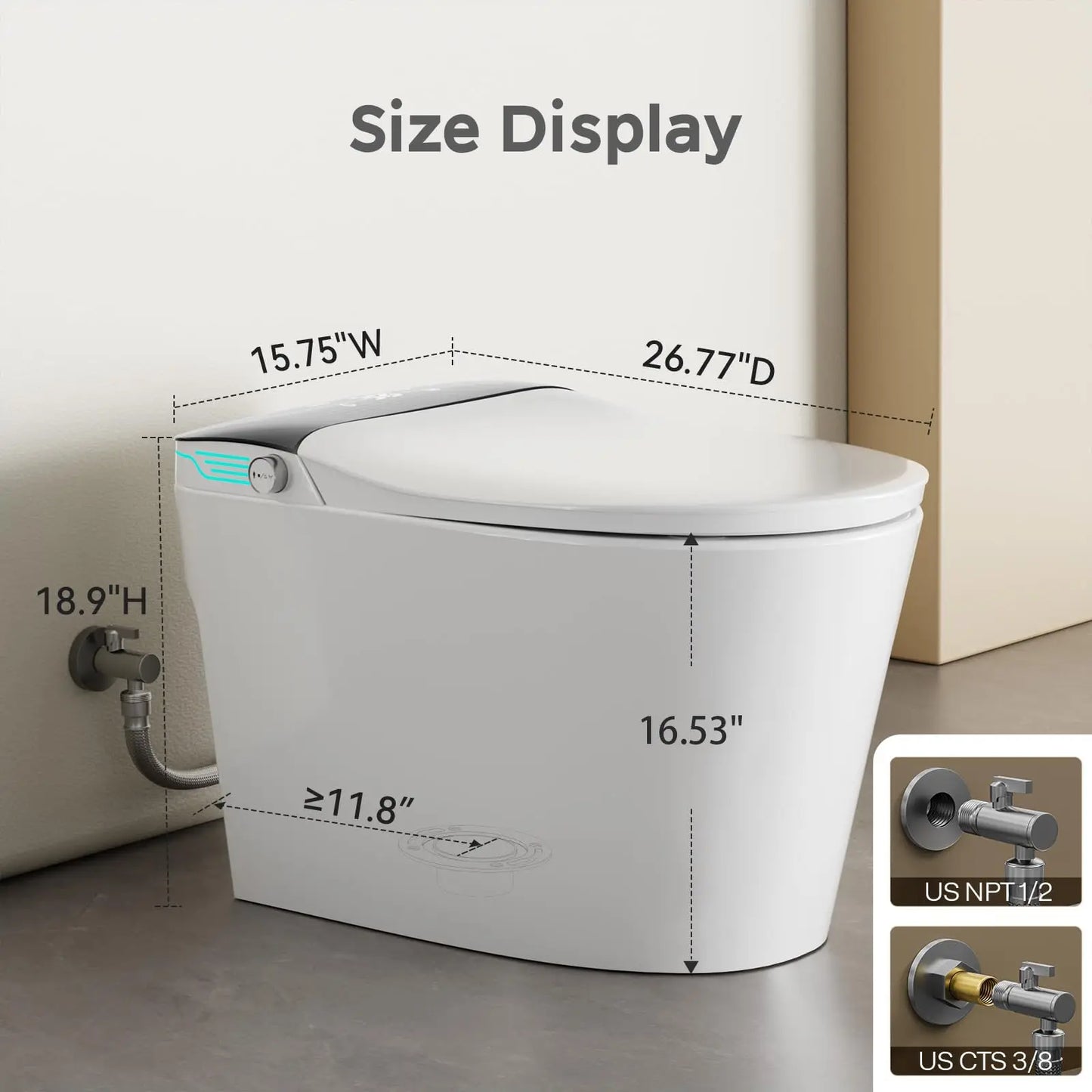 Elongated Smart Toilet Bidet With Voice Control Warm Water Dryer