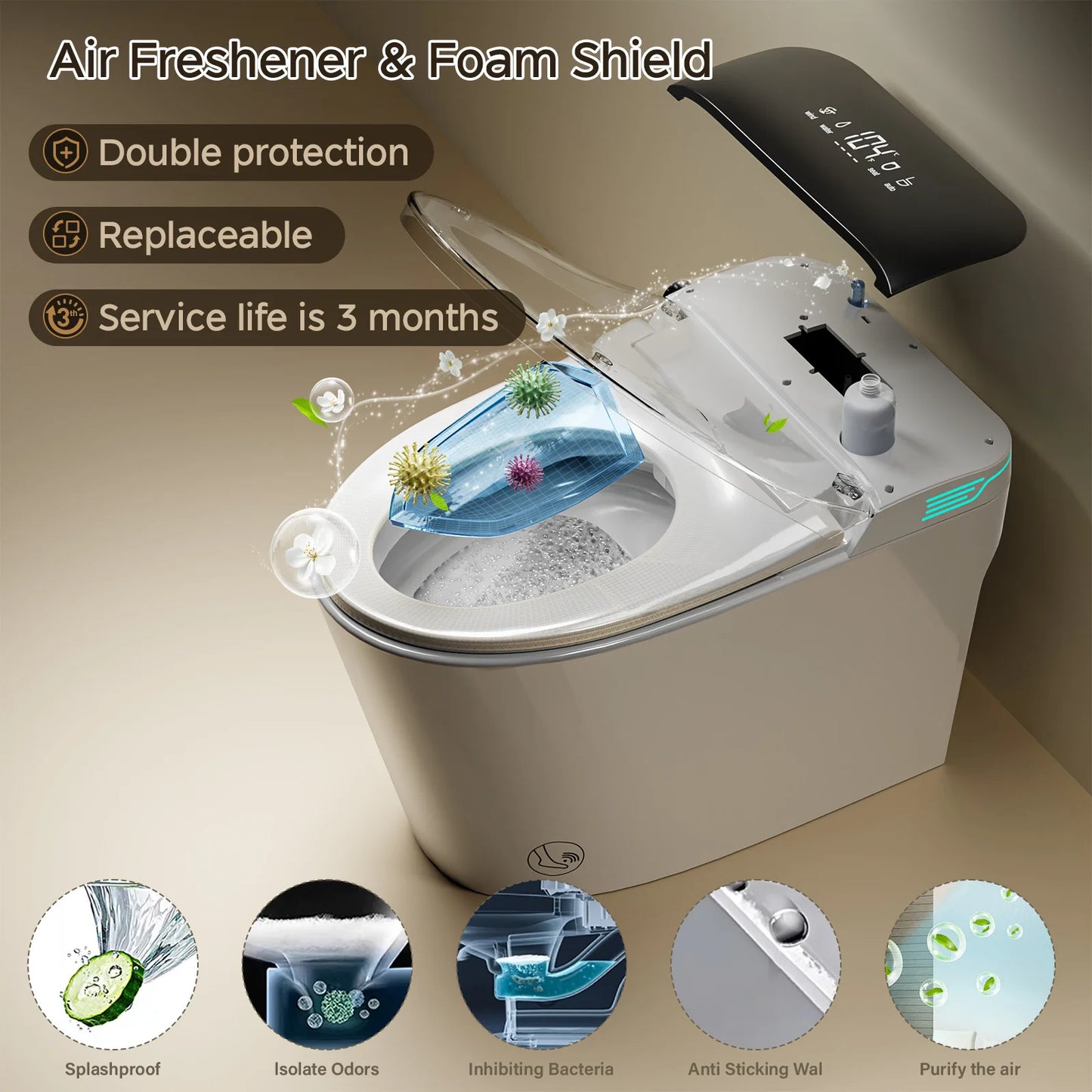 Elongated Smart Toilet Bidet With Voice Control Warm Water Dryer