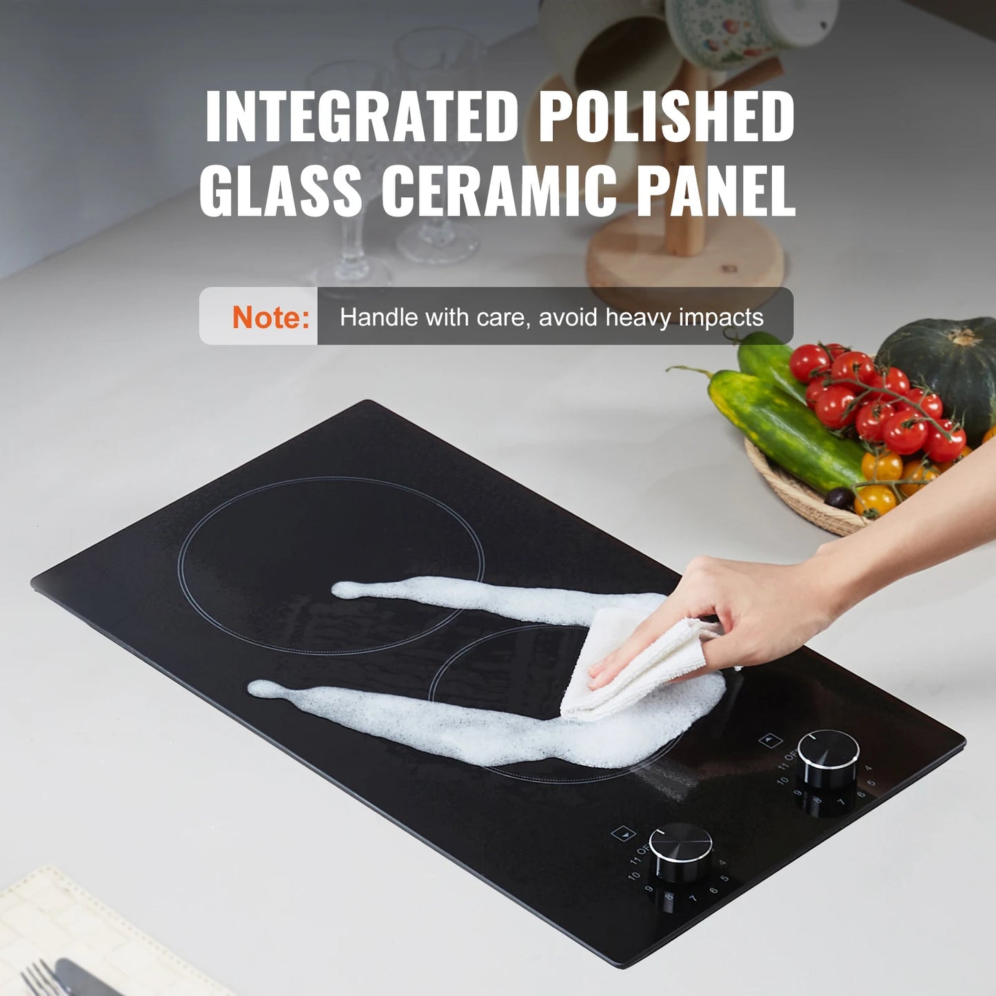 SucceBuy Built In Electric Cooktop Ceramic Glass Top With Knob Control 11 Power Levels For Home Cooks