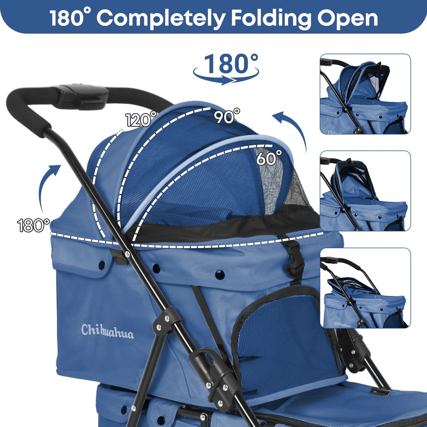 CHIHUAHUA Folding Double Pet Stroller With Detachable Carrier Bags