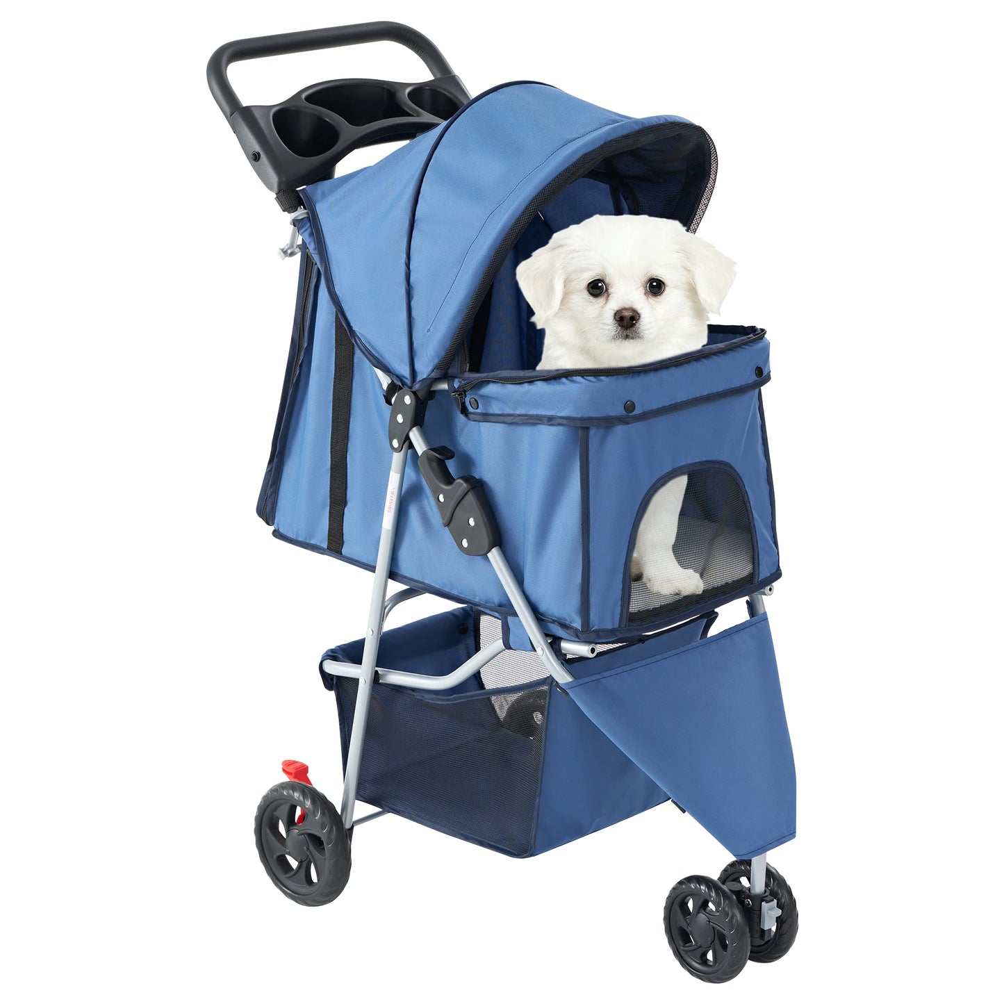 Three Wheel Foldable Pet Stroller With Mesh Windows For Small Dogs And Cats