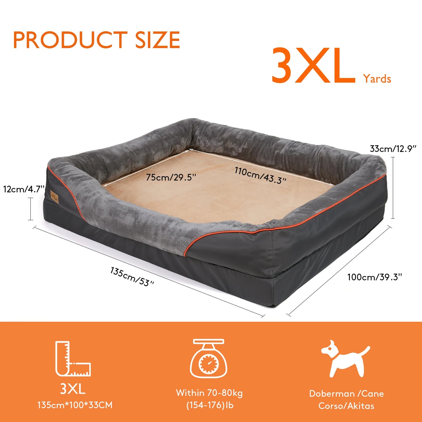 BINGOPAW Large Dog Bed Removable Washable Cover Waterproof